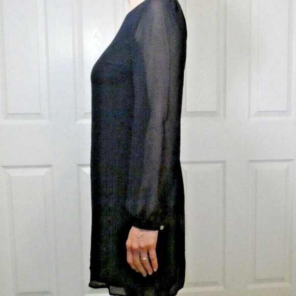Atmosphere Prom Size 4 Black Chiffon Dress Long Puffy Sleeves Modest British - Picture 5 of 11